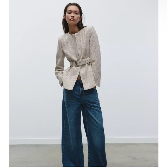 ZARA BELTED TEXTURED BLAZER - Picture 3 of 13